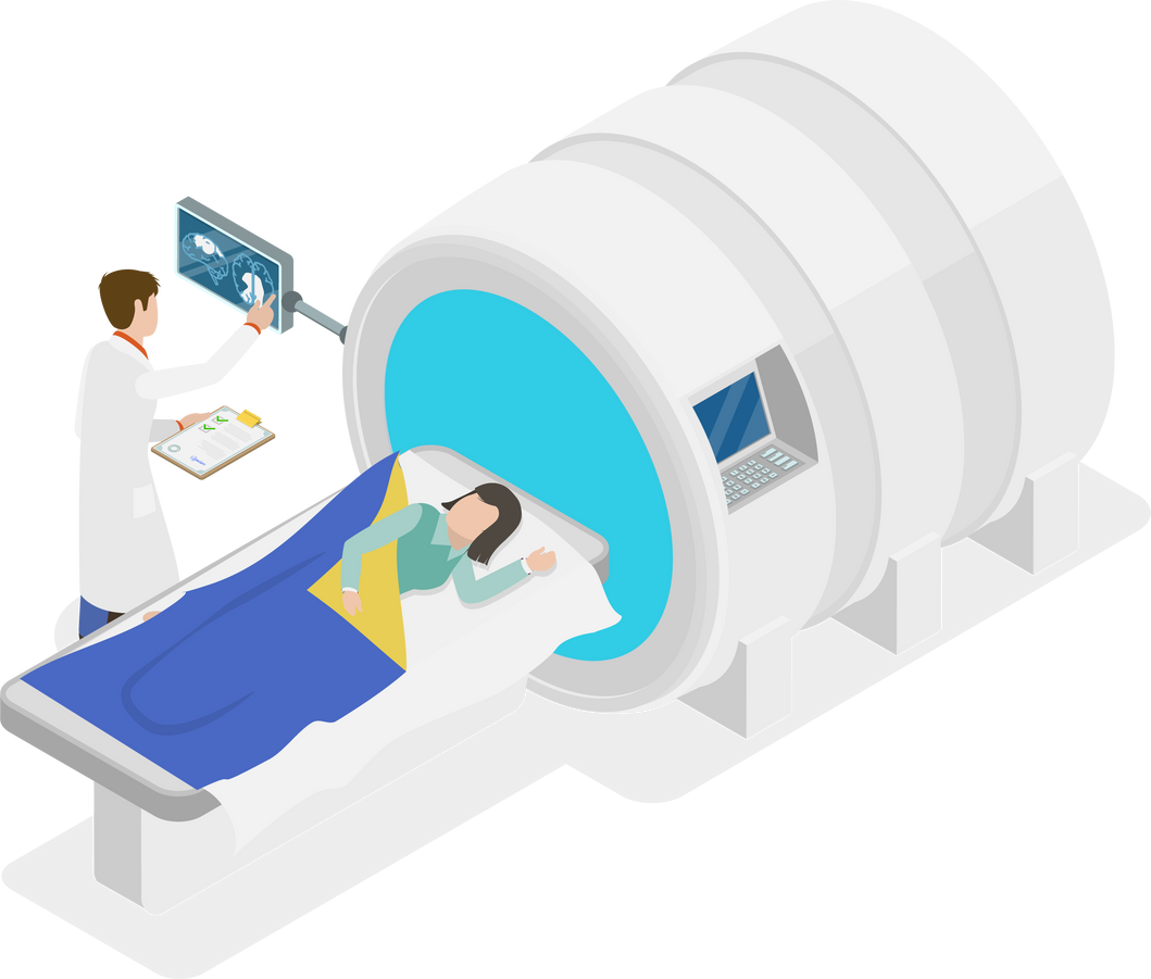 3D Isometric Flat Conceptual Illustration of MRI Tomography, Magnetic Resonance Imaging